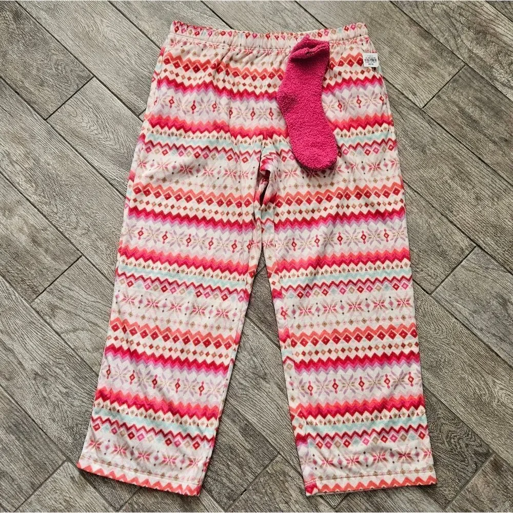 Sleep Chic Faire Isle Nordic Print Fleece PJ Pants and Socks Set Size XL